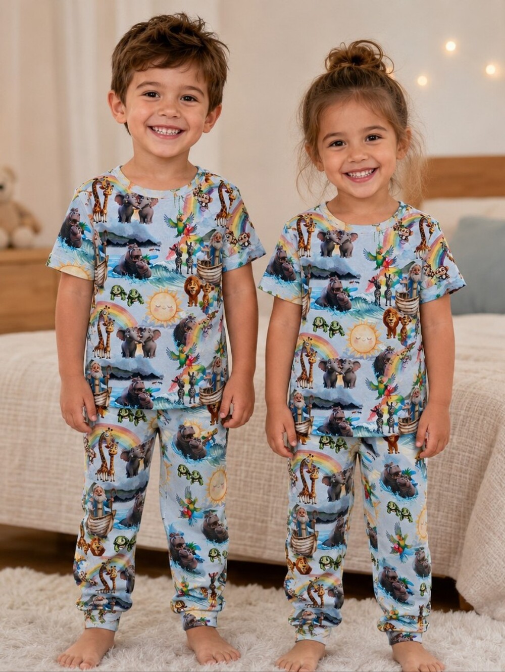 Noah's Ark Bamboo Pajama Set Unisex Size 4T NWOT